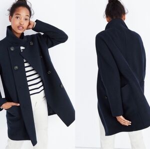 Madewell Double Breasted City Grid Coat Navy Wool Blue Pea Coat Size 2